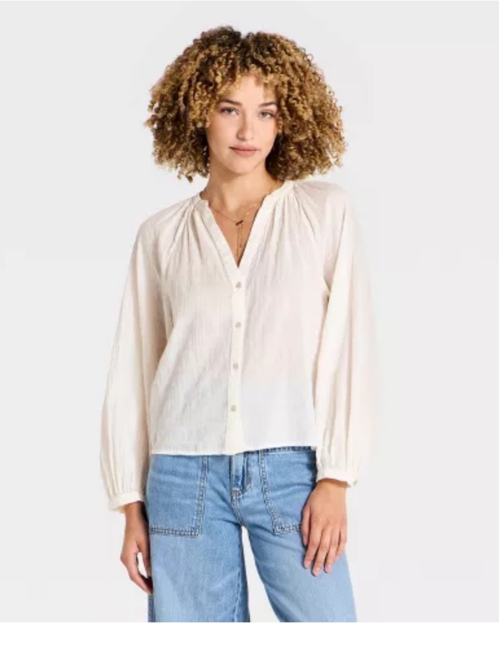 Universal Thread Cream Button-Front Peasant Blouse